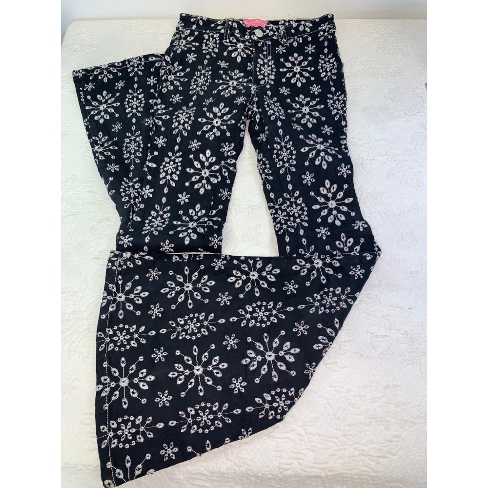 Sugar Thrillz Dolls Kill Womens Eyelet Boho Festival Flare Jeans Black Small